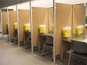 Injection booths are seen at Montreal injection site in June 2017.
