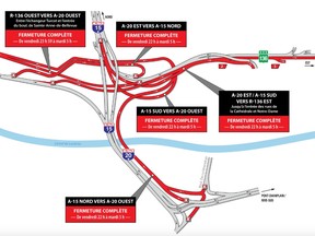 Traffic disruptions at the Turcot Interchange for the weekend of June 29 to July 2.