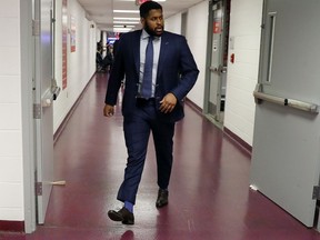 Washington Capitals forward Devante Smith-Pelly arrives for Game 4 of the NHL hockey Stanley Cup Final against the Vegas Golden Knights, Monday, June 4, 2018, in Washington.