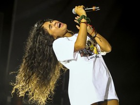 Jessie Reyez performs at a free outdoor show at the Montreal International Jazz Festival on Tuesday night.