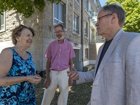 A piecemeal sale of the Masson pavilion would throw a wrench into any reuse plan for the Hôtel-Dieu site, says architect Ron Rayside, right, seen with Claudette Demers Godley and Jean Noel Burton.