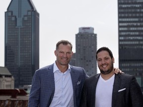 Canadiens associate coach Kirk Muller, left, and Basil Bouraropulos, CEO of Stradigi AI, are seen in Montreal on Tuesday July 10, 2018.