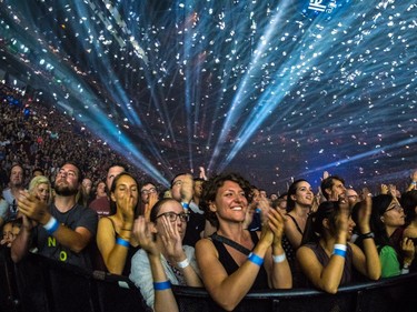 Fans listen to Radiohead during the first of two shows at the Bell Centre in Montreal on Monday July 16, 2018.
