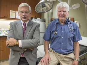 Dr. Ron Hyrniowski (left) and Dr. Len Welik, who have served Hudson for 40 years, are seen here at the Hudson Medi-Centre.
