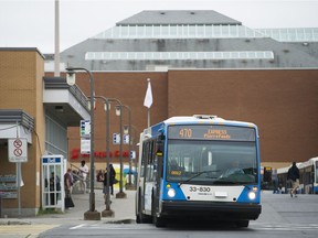 A STM bus is shown at the Fairview bus depot in Pointe-Claire.