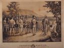 Print depicts Jacques Cartier greeting the chief of the St. Lawrence Iroquoians at Hochelaga in 1535. 
