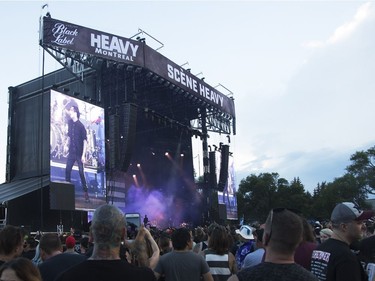 The crowd watches  Marilyn Manson perform at the Heavy Montreal Festival on July 28, 2018.