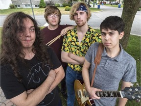 The teen band Four Quarters, made up of Noah Nicodemo, bass, Liam White, drums, Devyn Sherry, vocals and Anthony Saidah, guitar, left to right, play cover songs as well as their own music.