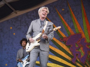 David Byrne performs at the New Orleans Jazz and Heritage Festival on Sunday, April 29, 2018, in New Orleans.