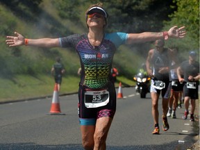 Athletes compete in the run leg inside Holyrood Park during the IRONMAN 70.3 Edinburgh Triathlon on July 1, 2018 in Edinburgh, Scotland.