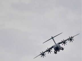 An AirBus 400M during an air display at the Farnborough Airshow July 16, 2018.