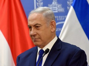 Israeli Prime Minister Benjamin Netanyahu and Hungarian Prime Minister Viktor Orban, not seen, make joint statements at the prime minister's office in Jerusalem, Israel, July 19, 2019.
