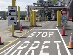The U.S. border crossing post at the Canadian border between Vermont and Quebec.