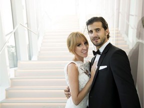 Canadiens centre Phillip Danault poses with his wife, Marie-Pierre Fortin, on their wedding day on July 21, 2018.