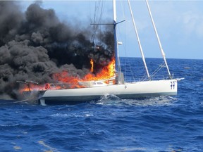 After the fire was brought under control on this yacht, called Livie, approximately 1.5 tons of cocaine was found aboard. Two Quebec men who had been on the boat before the fire have been arrested in Martinique.