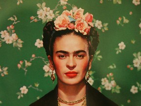 Frida Kahlo in a picture originally taken in 1939 by Hungarian photographer and former lover Nickolas Muray. This version was displayed during an exhibit of Kahlo paintings, drawings, letters, and memorabilia at the Bellas Artes Palace Museum in Mexico City in 2007.