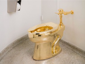 An 18-karat gold toilet at the Solomon R. Guggenheim Museum.