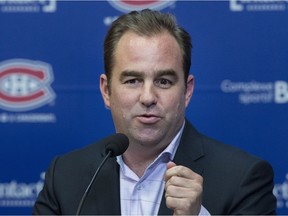 Canadiens owner Geoff Molson speaks to reporters during end-of-season news conference at the Bell Sports Complex in Brossard on April 9, 2018.