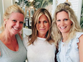 Jennifer Aniston (centre) visits Mandy's while filming Murder Mystery in Montreal
