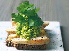 A chicken and mint pea sandwich from Trine Hahnemann's cookbook, Open Sandwiches.