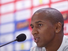 England's Ashley Young at a press conference for the England team at the 2018 soccer World Cup, in Russia, July 9, 2018.