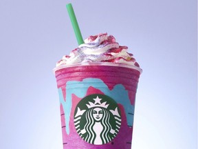 Starbucks' Unicorn Frappuccino changes colorus and flavours with a stir of the straw.