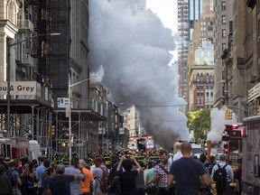 Steam rises near the site of a steam pipe explosion on Fifth Ave. near the Flatiron District on July 19, 2018 in New York City.