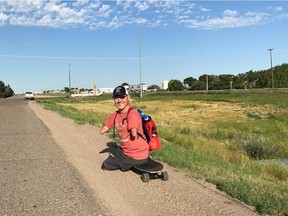 Chris Koch in Calgary on July 9, at the start of his journey. Koch, born without limbs, clocked more than 6,300 km in 18 days in July from southern Alberta to St.John's, Nfld.