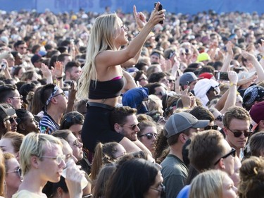 Crowd sings along as Dua Lipa performs at Osheaga in Montreal, Sunday August 5, 2018.