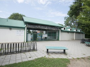 The entrance to the Pointe-Claire Village Pool at Alexandre-Bourgeau Park in Pointe Claire.