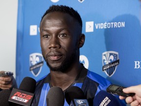 Montreal Impact's newest player, French international right-back Bacary Sagna, speaks to the media in Montreal on Tuesday August 14, 2018.