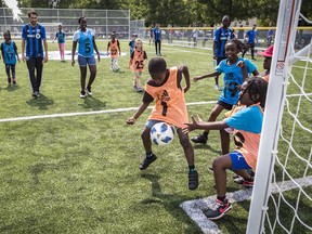 Montreal Impact soccer club unveiled a new multisport mini-field at Champdoré Parc in Montreal's Saint-Michel neighbourhood on Wednesday, Aug. 15, 2018.