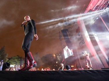 Fischerspooner performs on the main stage at Pride festivities in Montreal on Friday, August 17, 2018.