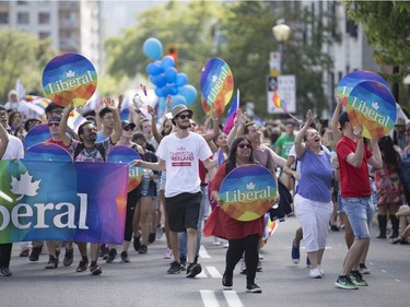 Participants in Montreal's Pride parade on Aug. 19, 2018.