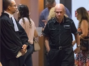 Yves Nadeau, accused of killing his girlfriend, is out on bail at the Palais de Justice in Montreal, on Monday, August 27, 2018.