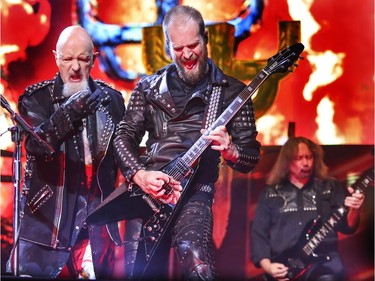 Judas Priest singer Rob Halford with guitarist Andy Sneap during concert in Montreal Wednesday August 29, 2018.