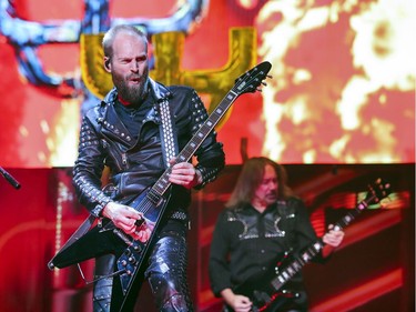 Judas Priest guitarist Andy Sneap, left, and bassist Ian Hill during concert in Montreal Wednesday August 29, 2018.