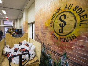 Bags of food donations at the Sun Youth food bank in Montreal on Monday, November 3, 2014.