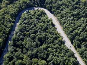 An almost empty Camillien-Houde Way is seen in an aerial view on July 19, 2018. When the pilot project on Mount Royal traffic ends in the fall, Josh Freed says the city should ask citizens one simple question: Should we keep the road closed, or reopen it?