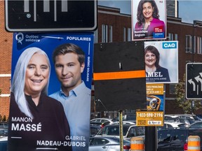 Signs for the coming provincial election on Oct. 1, 2018, have popped up around Montreal.