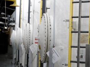 Huge containers store 12 per cent Sodium hypochlorite at the Atwater water purification plant in Montreal on Thursday May 5, 2016. It is diluted at the time of use in the water purification process.