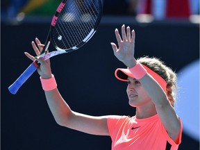 Eugenie Bouchard. who has spent the past two weeks rehabbing a right thigh injury, will face Elise Mertens in the featured match at IGA Stadium on Monday night.