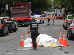 The scene of an accident in July 2017 where a cyclist died after being struck by a heavy truck in the borough of Rosemont—La Petite-Patrie.