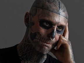 Montrealer Rick Genest, a.k.a. Zombie Boy, ot his first tattoo at 16 and went on to eventually cover more than 90 per cent of his body in ink, including the image of a skull over his face.