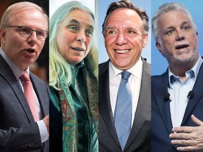 From left: Parti Québécois leader Jean-François Lisée, Coalition Avenir Québec leader François Legault, Québec solidaire spokesperson Manon Massé and Liberal leader Philippe Couillard.