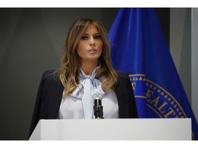 First lady Melania Trump speaks as she attends the 6th Federal Partners in Bullying Prevention (FPBP) Summit at Health and Human Service in Rockville, Md., Monday, Aug. 20, 2018.