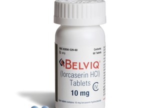 This undated image provided by Eisai in August 2018 shows the company's Belviq medication. For the first time, a study found that a drug can help people lose weight and keep it off for several years without raising their risk for heart problems. Doctors say the results may encourage wider use of Belviq to help fight obesity. Results were discussed Sunday, Aug 26, 2018 at a European Society of Cardiology meeting in Munich and published by the New England Journal of Medicine. (Eisai via AP)