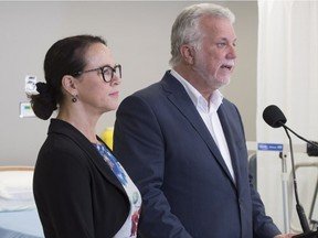 Liberal Leader Philippe Couillard promised to ensure 90 per cent of Quebecers will have access to a family doctor. He spoke in the Beauce alongside Liberal candidate and potential future health minister Gertrude Bourdon