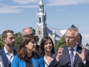 Parti Québécois leader Jean-François Lisée launches his campaign with deputy-leader Veronique Hivon and other local candidates in St-Hilaire.