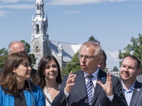 PQ leader Jean-Francois Lisee launches his campaign with deputy-leader Veronique Hivon and other local candidates in St-Hilaire, Que. on Thursday, August 23, 2018. Quebecers will go to the polls on Oct. 1.